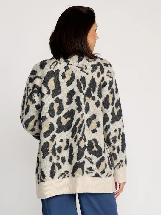 Wylding Out Κοντή Γυναικεία Πλεκτή Ζακέτα Animal Print