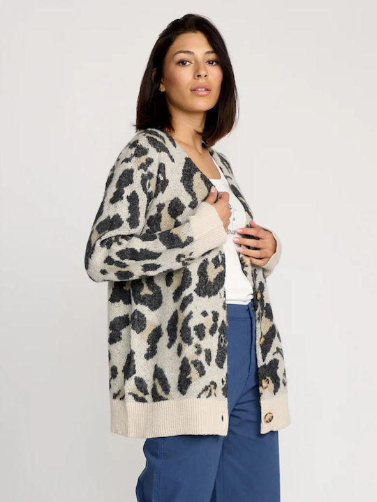 Wylding Out Κοντή Γυναικεία Πλεκτή Ζακέτα Animal Print