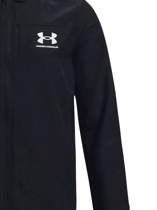 Kids' Sports Jacket Short Windproof with Hood Black