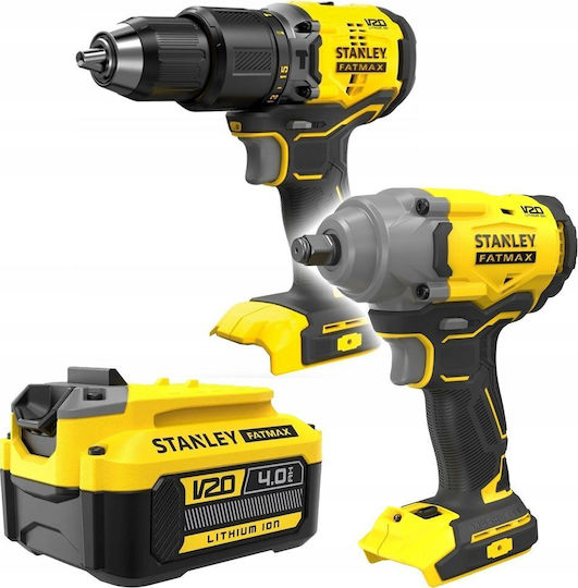 Stanley V20 Kit Set Drill Driver & Impact Driver Brushless 18V with 1 Battery 4Ah and Case