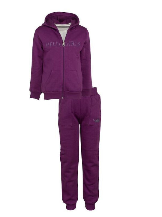 Kids Sweatpants Set With Jacket Violet 3 Pieces Hello Girls