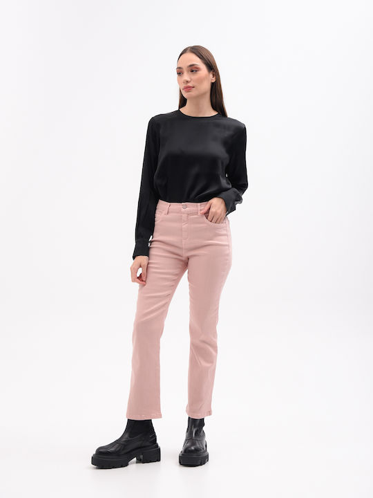 High Waist Women's Jean Trousers in Bootcut Fit Pink