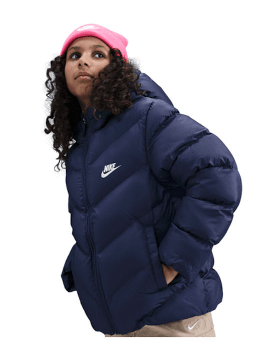 Puffer Kinder Sport Jacke mit Kapuze Blau