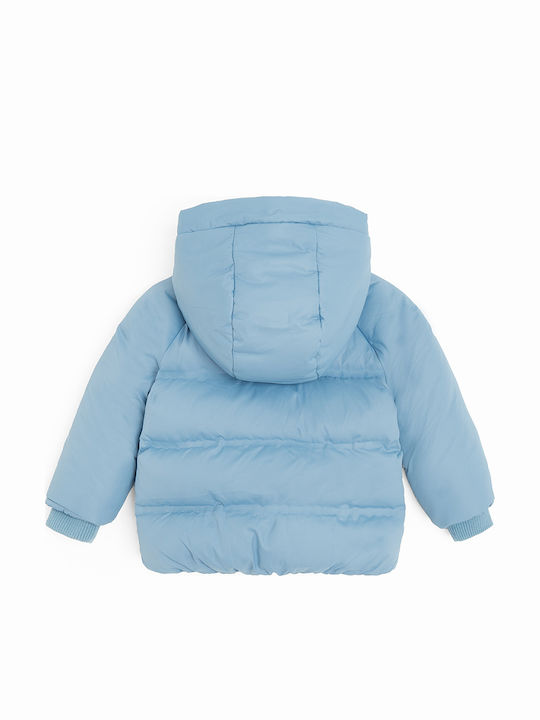 Kids Casual Short Hooded Blue Coat