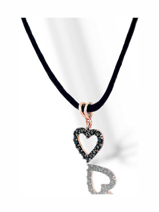 Xryseio Charm Inimă Din Oțel Cu Zircon Negru