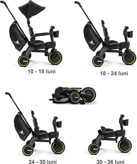 Doona Tricicletă pentru copii Liki Trike Pliabil, Transformabil cu Mâner Parental & Cort pentru 10+ luni Midnight