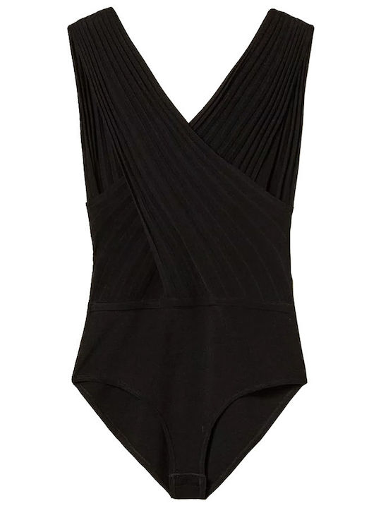 Schwarzes Plié Strick Damen-Bodysuit