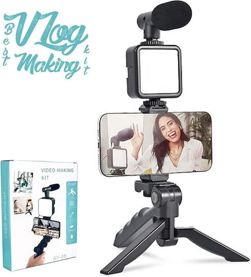 Live Streaming Set Selfie Stick Τρίποδο Κινητού Bluetooth με Φωτισμό Μαύρο