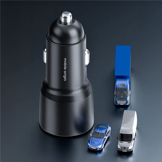 Mobile Origin Car Charger 60W 6A with Ports: 1xUSB 1xType-C Black Color
