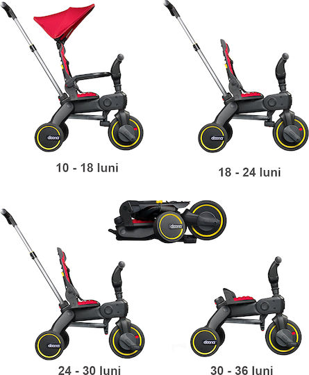 Doona Tricicletă pentru copii Liki Trike S1 Pliabil, Transformabil cu Mâner Parental & Cort pentru 10+ luni Flame Red