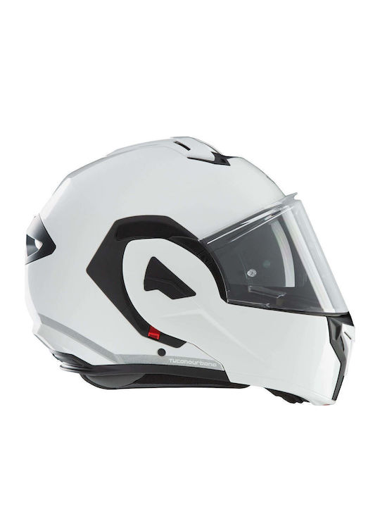 Tucano Urbano Fastflip White Pearl Gloss Motorcycle Helmet Flip-Up ECE 22.06 1780gr with Sunvisor