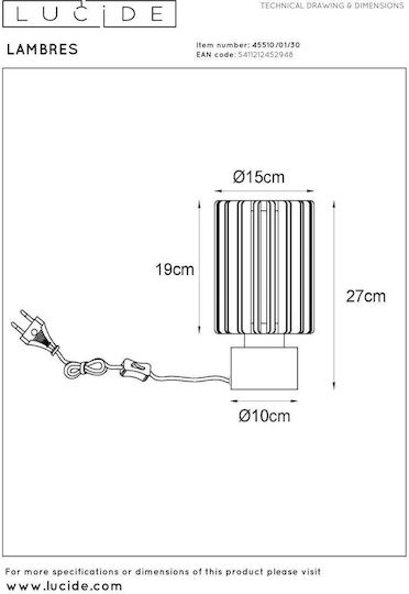 Lucide Lightning Διακοσμητικό Φωτιστικό Lambres E27 15x15εκ.