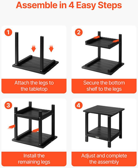 Sitting Room Outdoor Free Standing Table with Plastic Surface and Wood Frame Black 45x45xcm