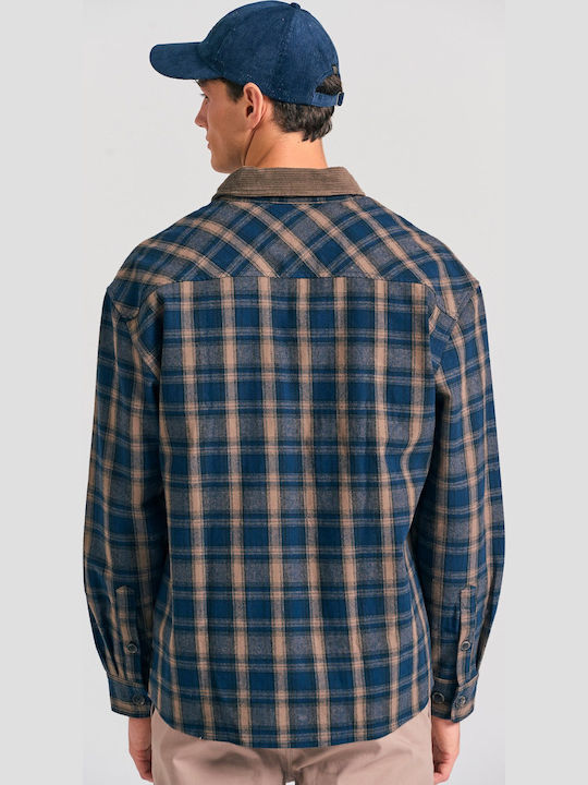 Long Sleeve Corduroy Checked Overshirt Checked FBM012-051-05-Navy