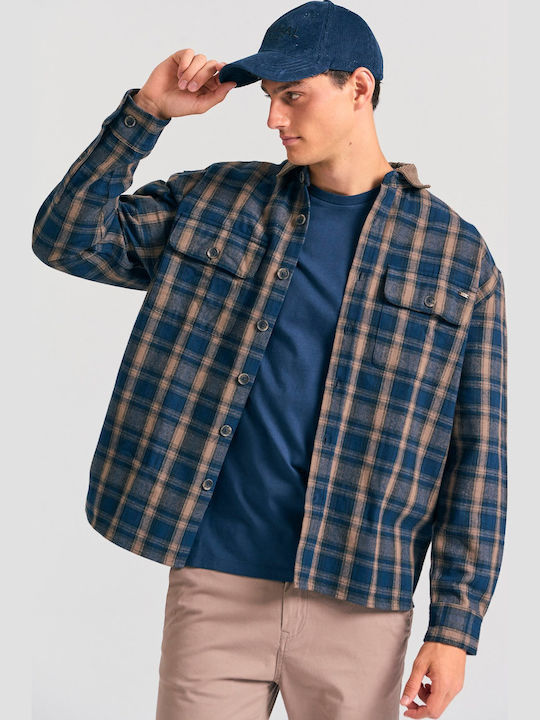 Long Sleeve Corduroy Checked Overshirt Checked FBM012-051-05-Navy