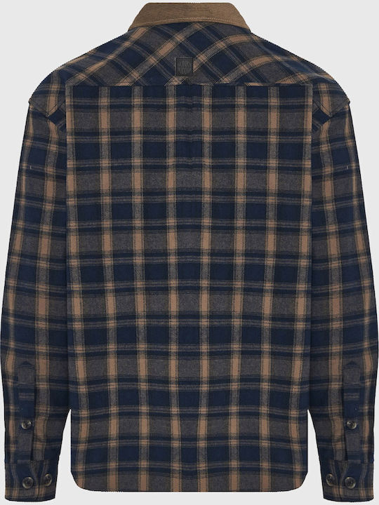 Long Sleeve Corduroy Checked Overshirt Checked FBM012-051-05-Navy