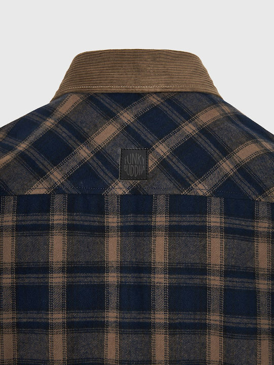 Long Sleeve Corduroy Checked Overshirt Checked FBM012-051-05-Navy