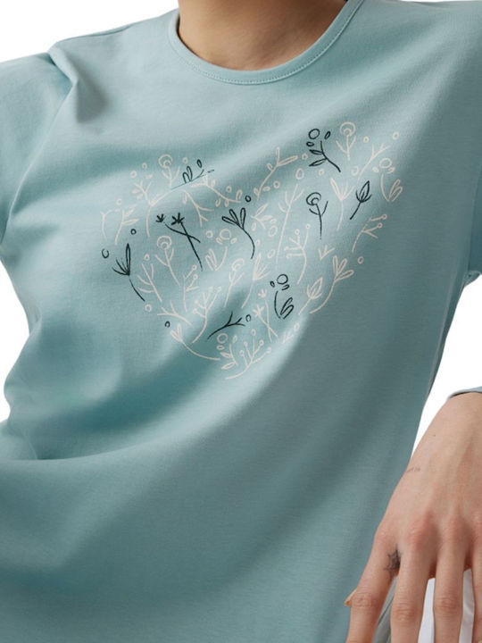Minerva Winter Women's Pyjama Set Bay Leaf Mint Heart