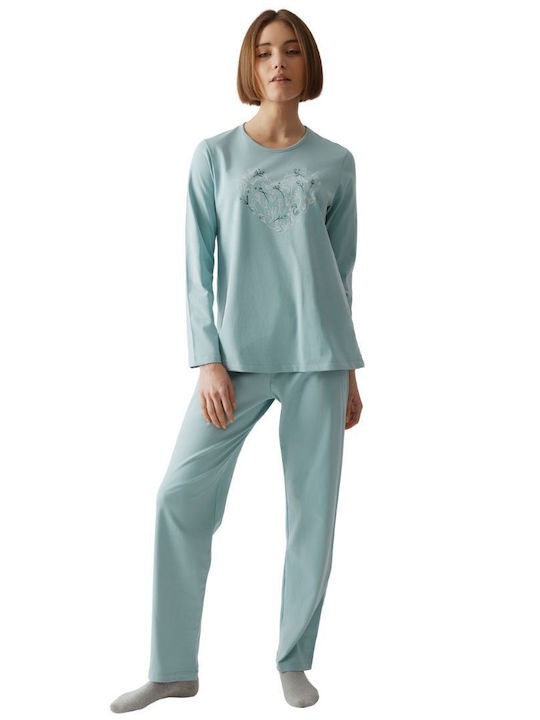 Minerva Winter Women's Pyjama Set Bay Leaf Mint Heart