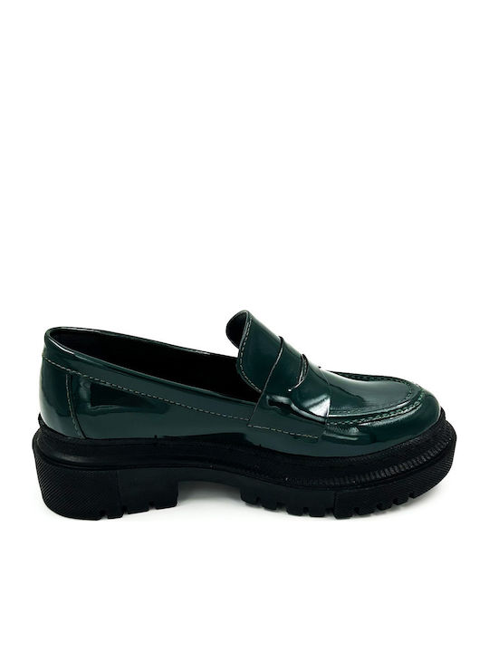 Lackleder Damen Loafers in Grün Farbe