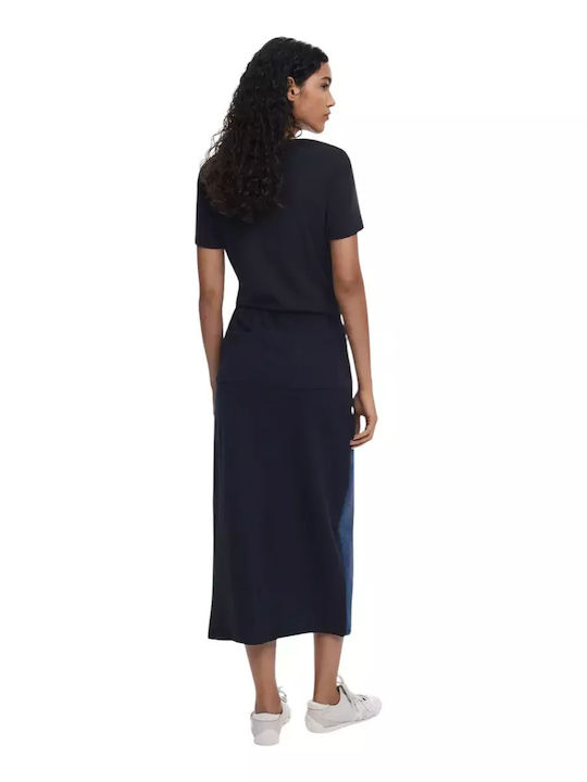Twisted Denim Midi Skirt Dark Blue