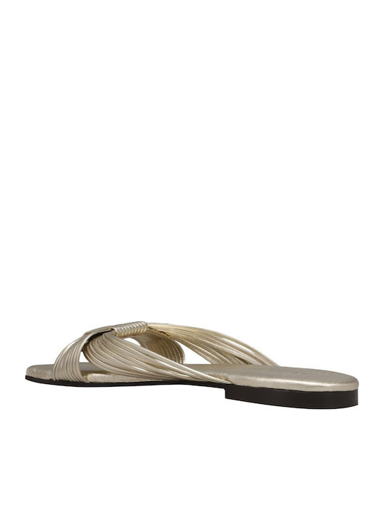 Leather Women's Flat Sandals in Gold Color