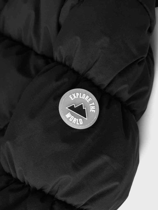 Kinder Steppjacke Kurz mit Futter & Kapuze Black