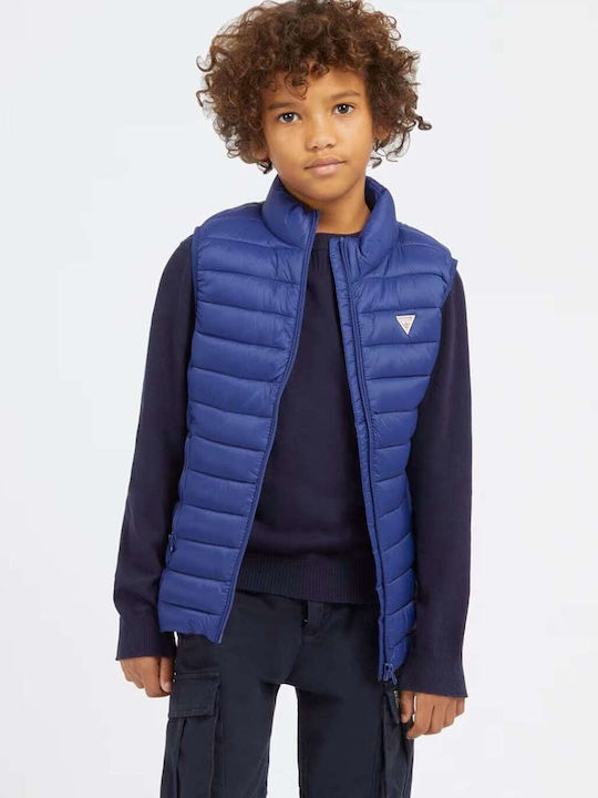 Kids' Quilted Jacket Sleeveless Short Blue
