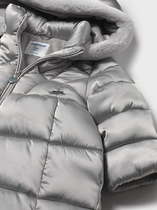 Kids' Quilted Jacket Long with Hood Grey Silver