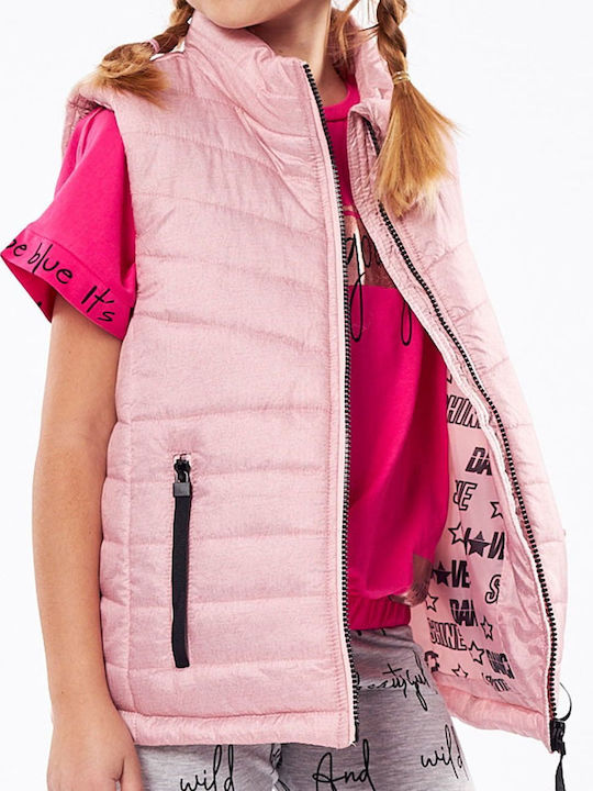 Kids' Quilted Jacket Sleeveless Short Pink