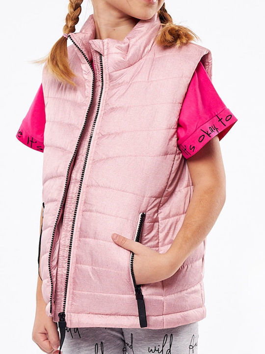 Kids' Quilted Jacket Sleeveless Short Pink