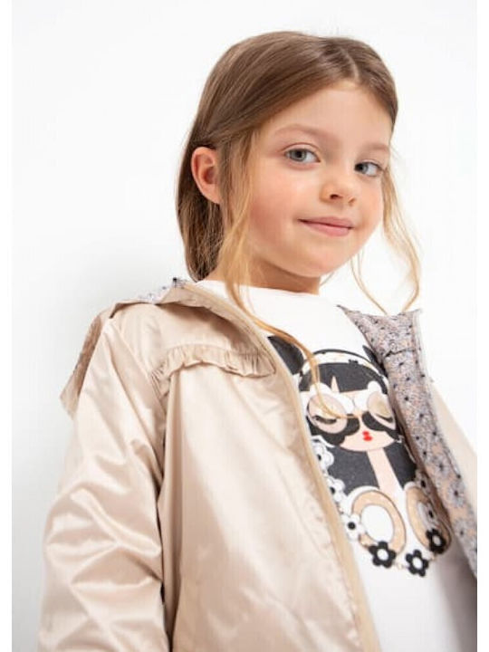 Kids' Casual Jacket Short Windproof Double Sided with Hood Beige