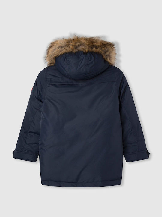 Kinder Parka Lang mit Kapuze Marineblau Goole Boy