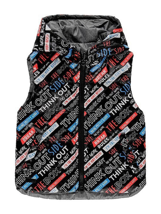 Kids Casual Sleeveless Short Hooded Grey Jacket