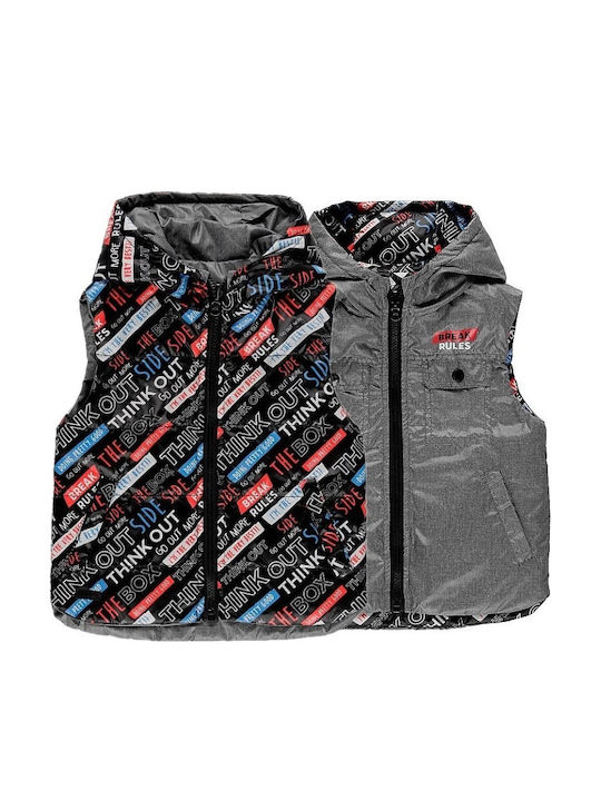 Kids Casual Sleeveless Short Hooded Grey Jacket