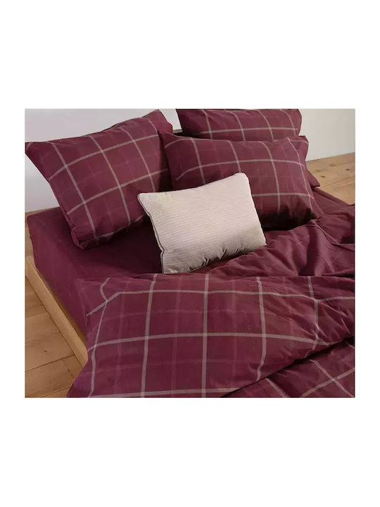 Nef-Nef Homeware Σετ Παπλωματοθήκη Φανελένια Μονή με Μαξιλαροθήκη 160x230cm Monη Bordo