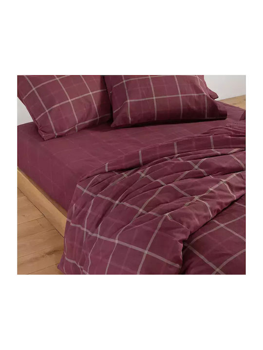 Nef-Nef Homeware Σετ Παπλωματοθήκη Φανελένια Μονή με Μαξιλαροθήκη 160x230cm Monη Bordo