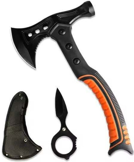 Topor Multifuncțional de Camping Ciocan Cuțit de Aruncat Oțel Inoxidabil Mâner din Cauciuc 33,5 Cm