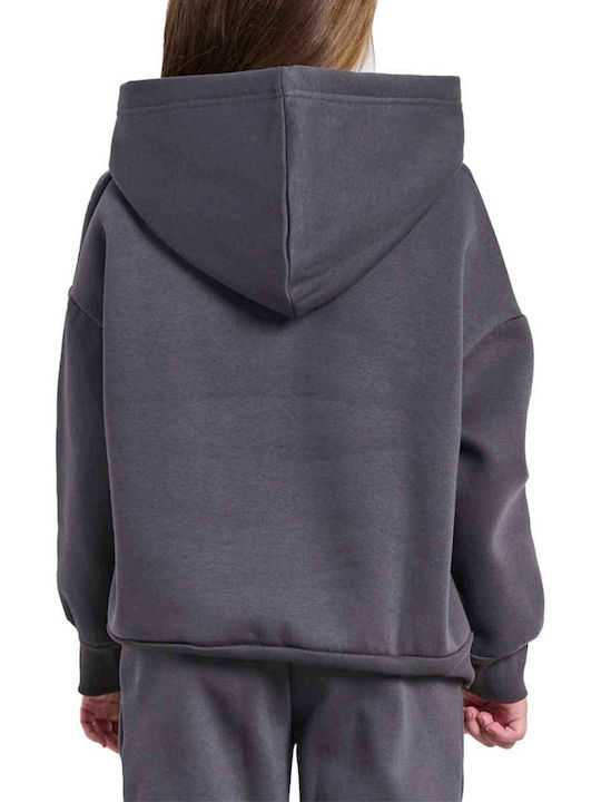 Fleece Παιδικό Φούτερ με Κουκούλα και Τσέπες Γκρι
