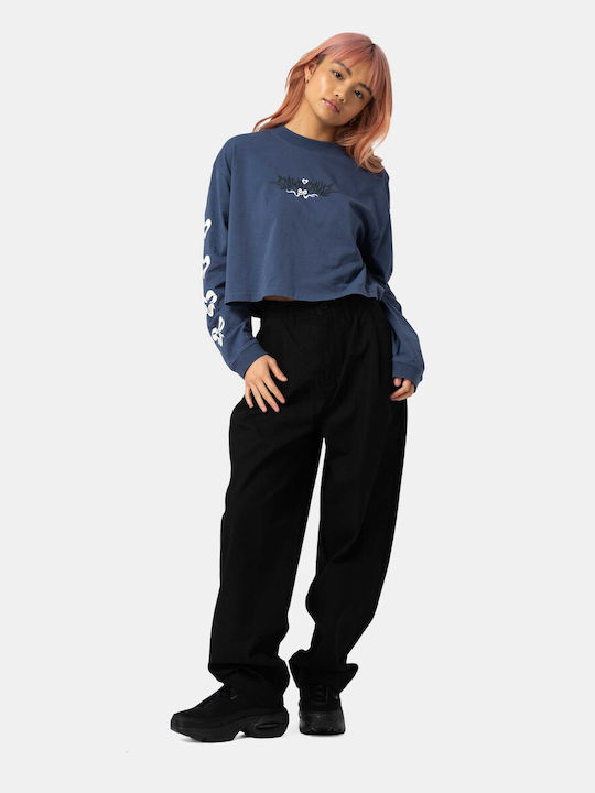 Summer Women's Cotton Blouse Long Sleeve Blue