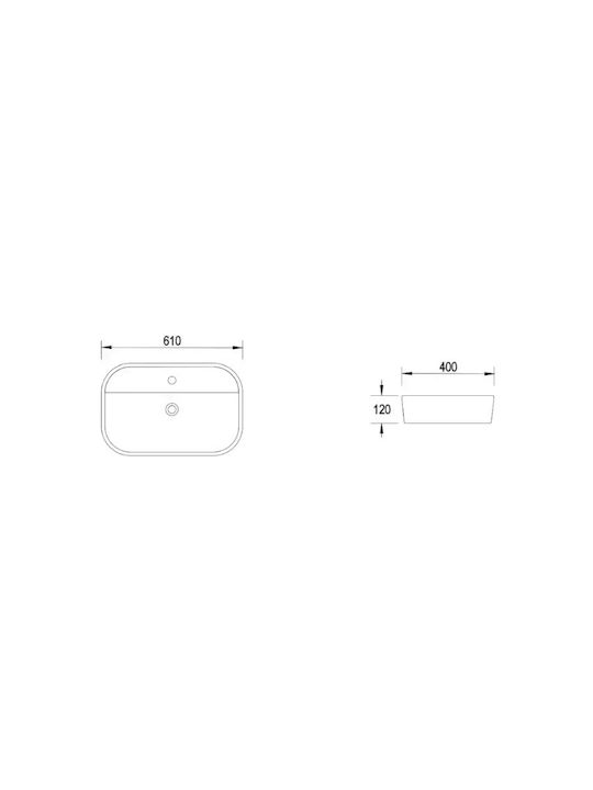 Karag Countertop Sink Porcelain 61x40x12cm White