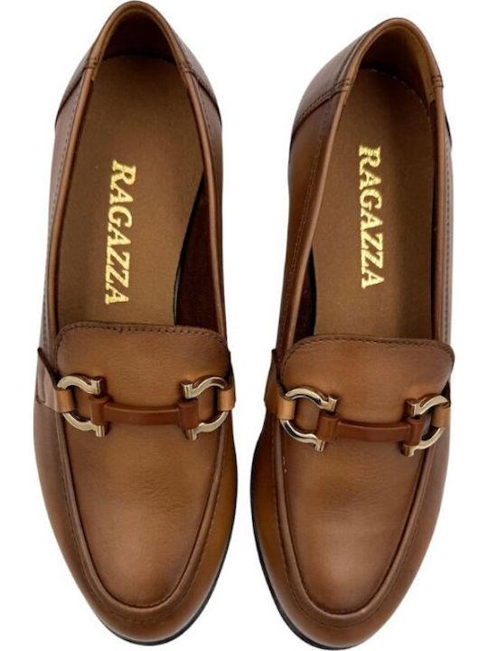 Leather Women's Moccasins in Tabac Brown Color