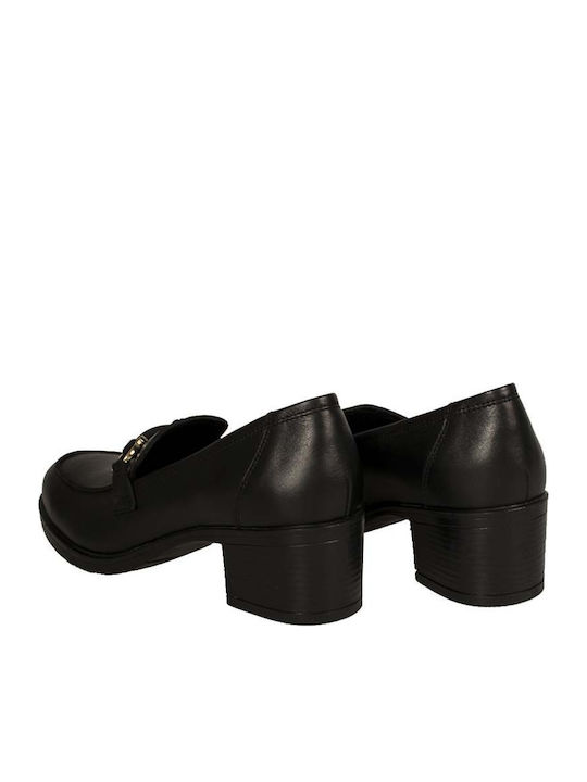 Leder Pumps mit Chunky mittelhohem Absatz Schwarz