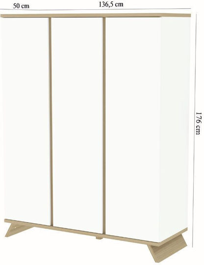 Τρίφυλλη Ντουλάπα Λευκή 136.2x50x175.7cm