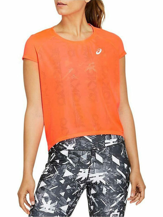 Future Tokyo Women's Crop T-shirt Fast Drying with Sheer Polka Dot Orange