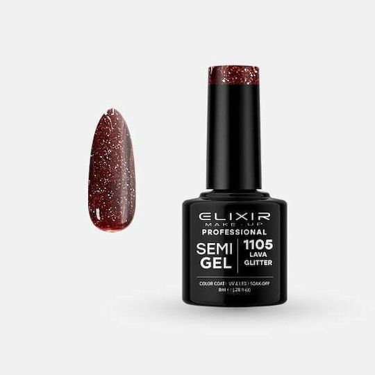 Elixir Semi Gel Ημιμόνιμο Βερνίκι Νυχιών 1105 Lava με Glitter 8ml