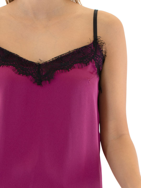 Women Twenty-29 Women's Crop Top with Straps & V Neckline Purple