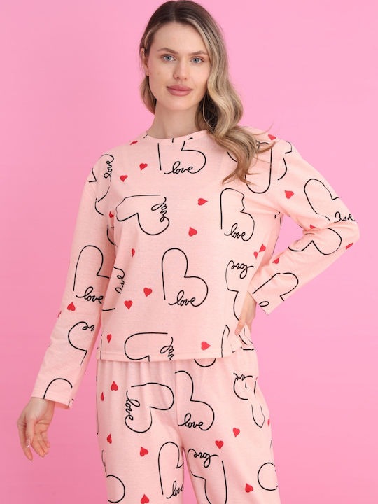 Siyah Inci Winter Damen Pyjama-Set Salmon
