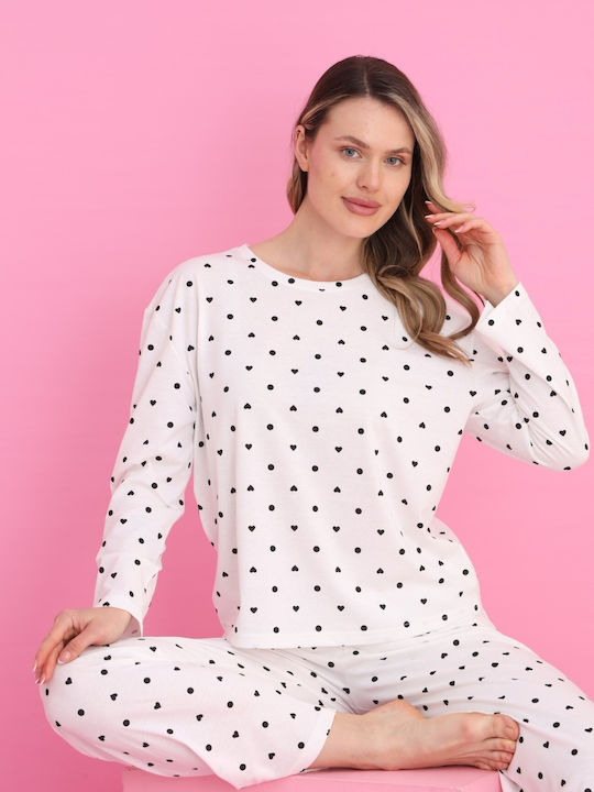 Siyah Inci Winter Damen Pyjama-Set Ecru
