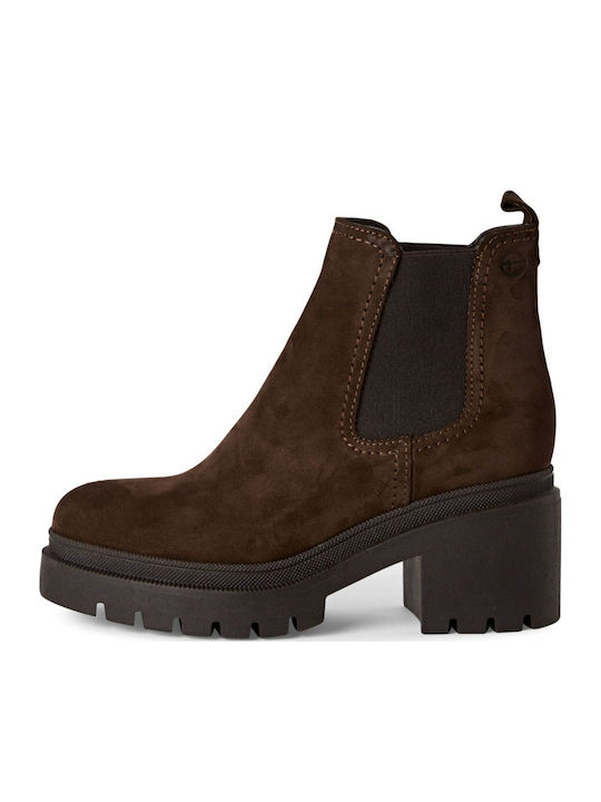 Leather Women's Chelsea Boots with Medium Heel Brown